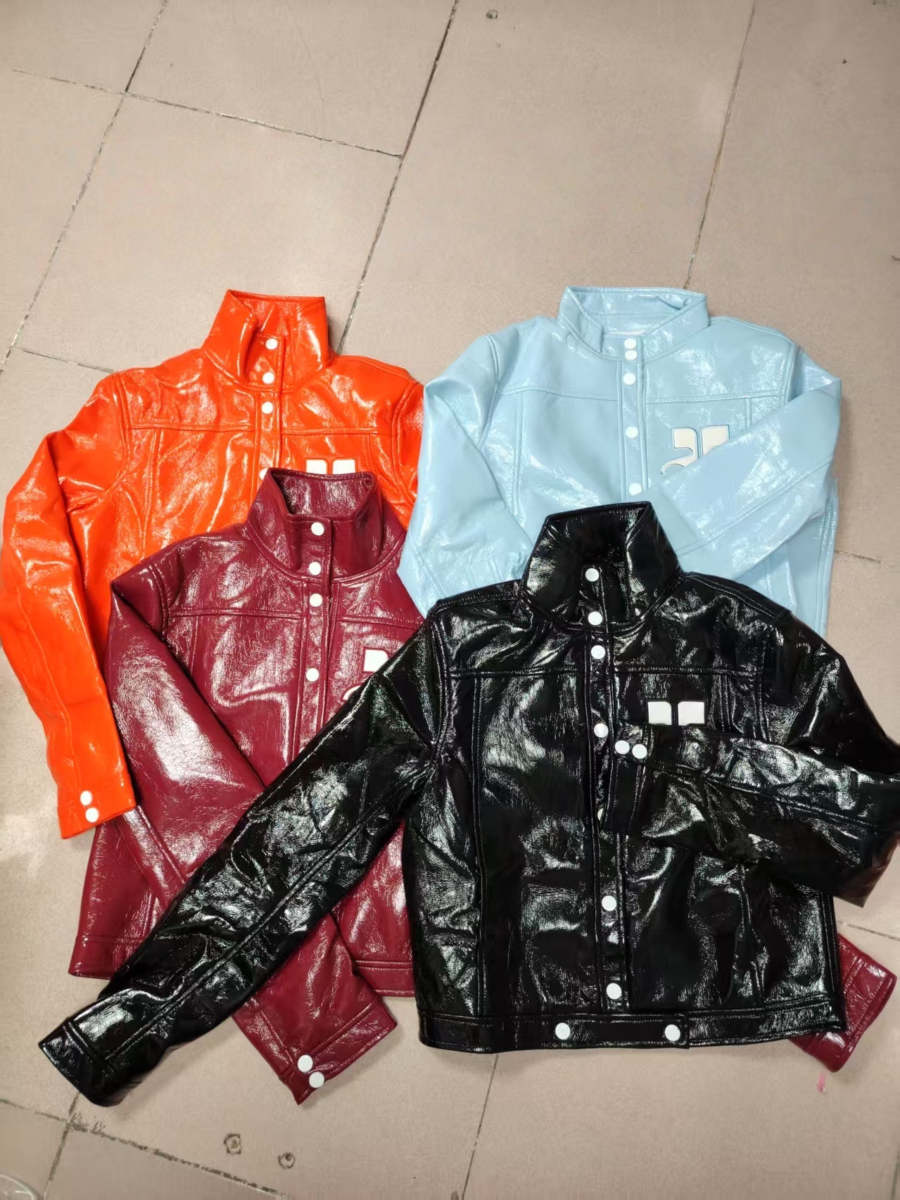 Women's Jackets French Classic parke PU Texture Shiny Leather Coat Black motorcycle short jacket women designer clothes Retro winter jacket women