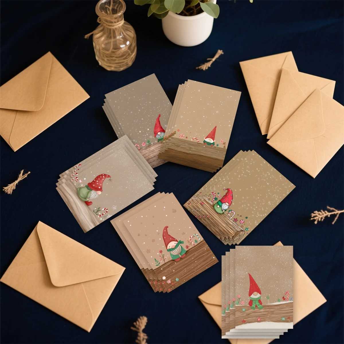 12pcs 6 envelopes 6 cards /24pcs 12 envelopes 12 cards Christmas greeting cards featuring wearing a red hat postcard H251210