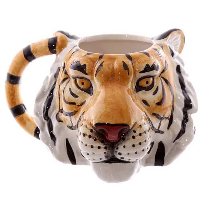 Whimsical design Artificial Animal Ceramic Mug 3D Tiger Head Hand Painted Coffee Cup for Home Decor Ideal Gift for Xmas New Year C251210