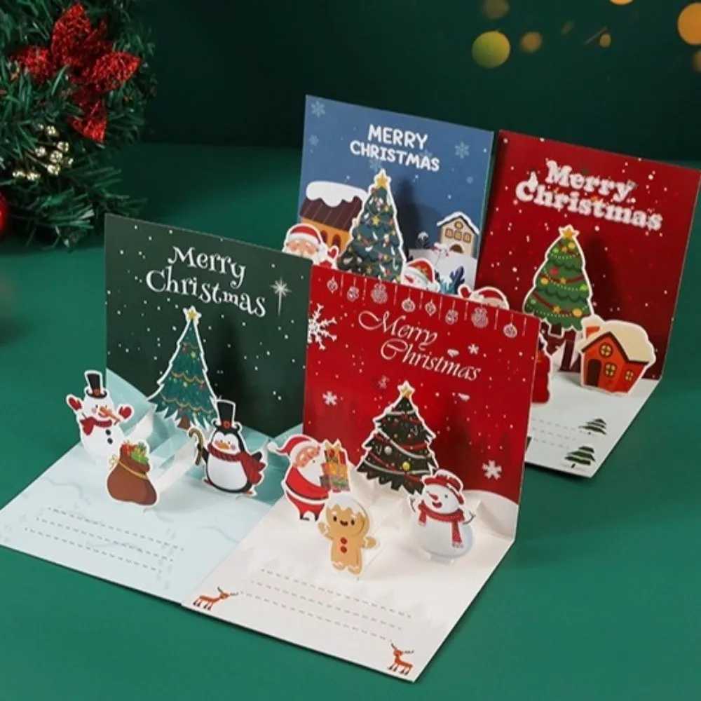 Santa Theme 3D Xmas Greeting Cards Blessing Message Folding Christmas Postcard Paper -up es Card Christmas Celebration H251210