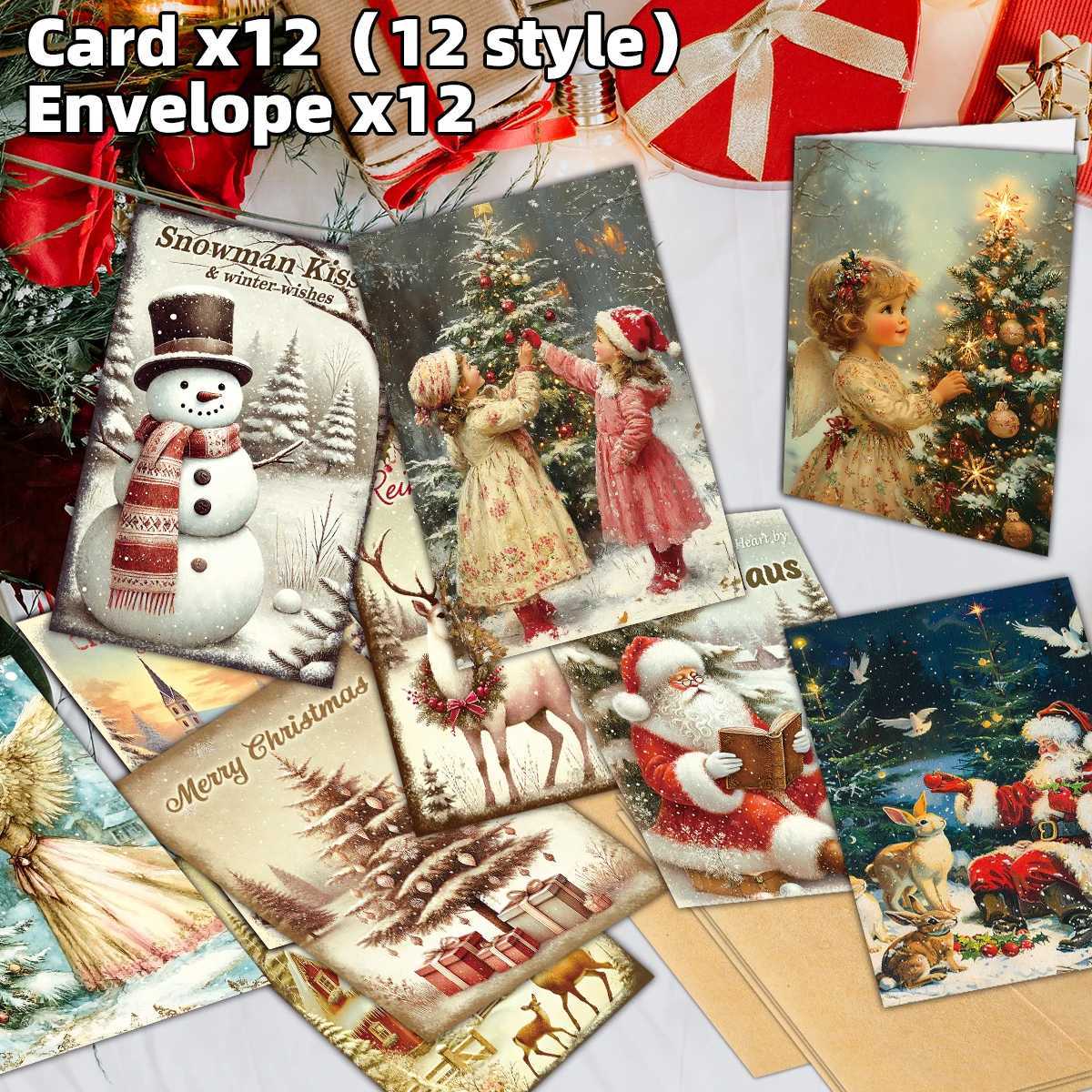 12pcs Vintage Christmas Greeting CardsExquisite Illustrations Of Santa ClausChristmas es For FamilyFriendHe Party Card H251210