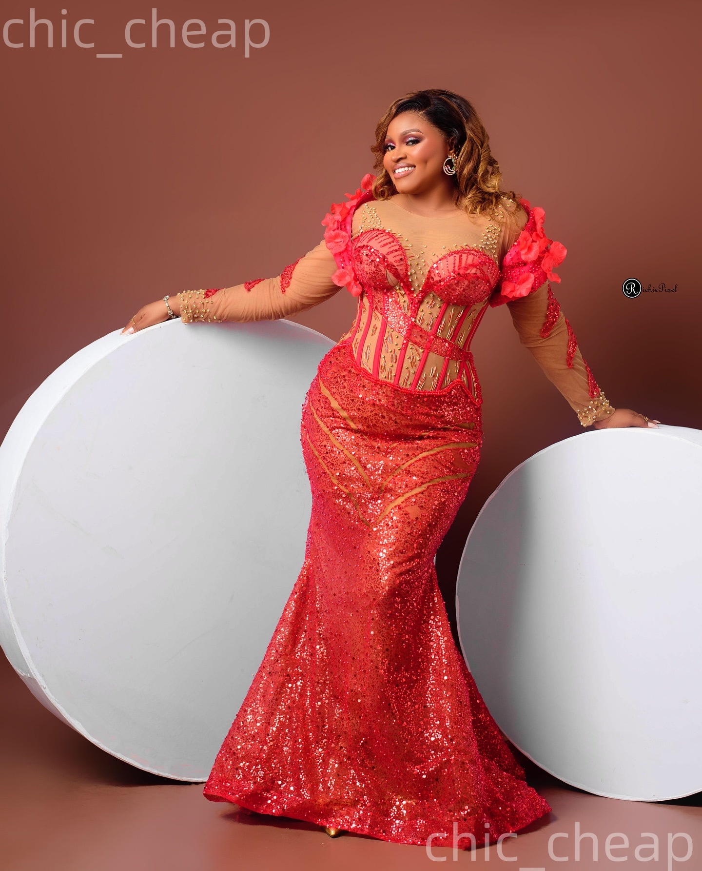 Aso Ebi Red Mermaid Prom Dresses 2026 Crystals Flowers Illusion Evening Formal Party Second Birthday Engagement Gowns Plus Size Dress For Special Occa