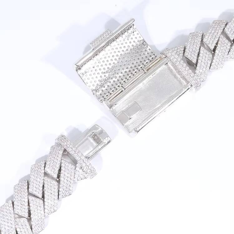 XingGuang Custom Jewelry 925 Silver Chain24mm 4rows VVS Ice Diamond Link Moissanite Cuban Necklace