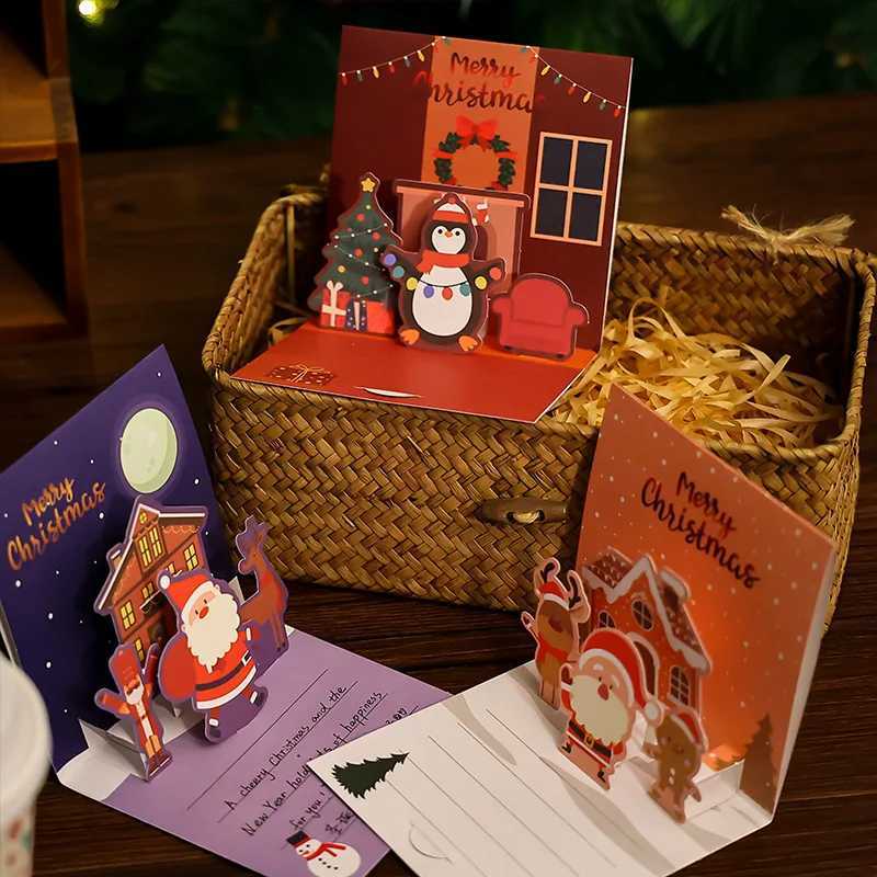 1/2/4 Pack 3D Christmas Stereo Greeting Cards Thanksgiving Holiday Blessings DIY Christmas Blank Cards with Envelopes H251210