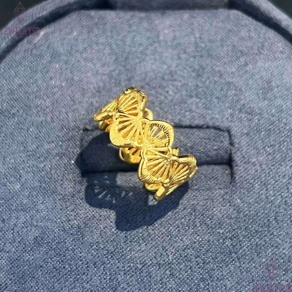 2025 summer new luxury france vintage leaf designer ring for women hollow charm elegant clover leaves nail rings jewelry