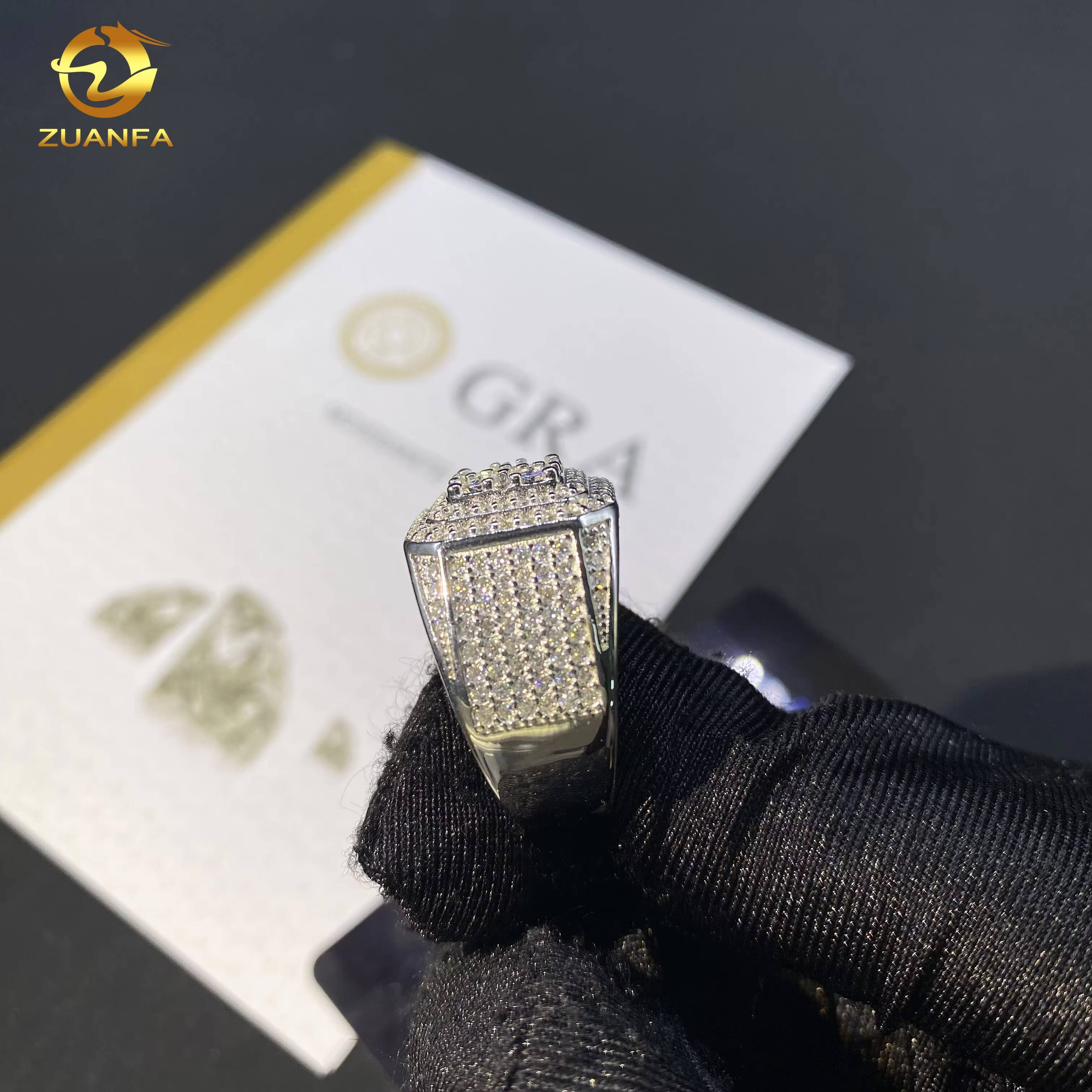 RTS Hot Sale Square Ring Custom Hip Hop Rapper JewelryVVS Moissanite Iced Out 925 Silver Rings Diamond Men Ring