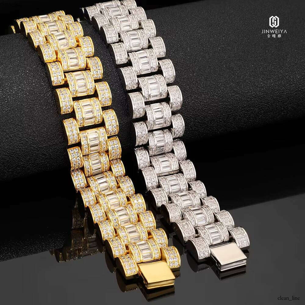 High Quality Hip Hop Men's 20mm Luxury VVS Moissanite 18k Gold Plated Iced Out Watch Chain Bracelet