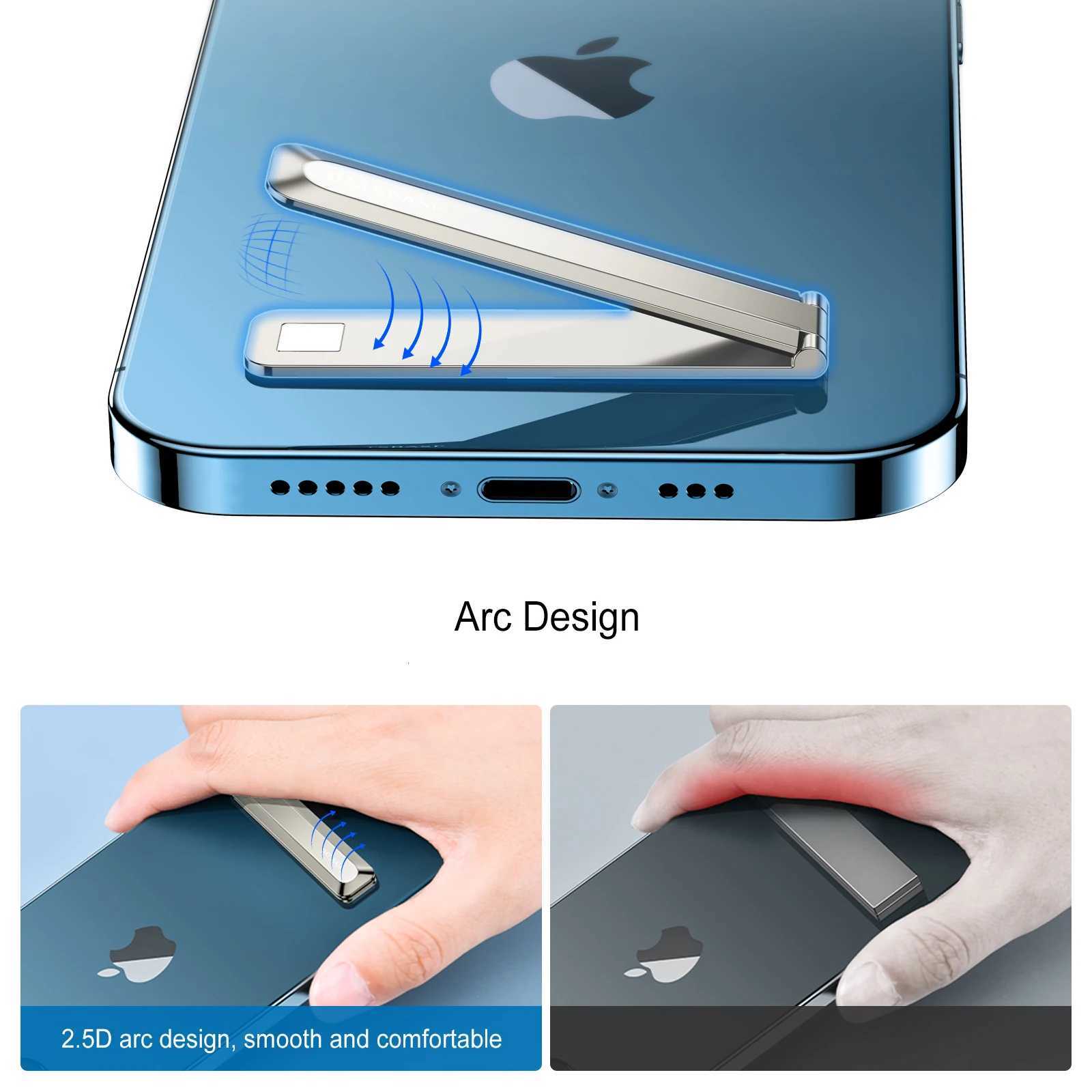 Oatsbasf Metal Invisible Phone Holder Foldable Stand For iPhone Magnetic L Shaped Vertical Kickstand Phone Back Sticker C251210