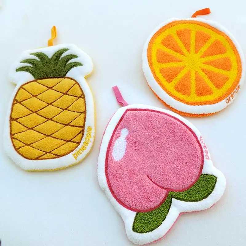 Cartoon Fruit Hand Towel Hanging Absorbent Bathroom Kerchief Coral Fleece Thickened Washcloth C251210