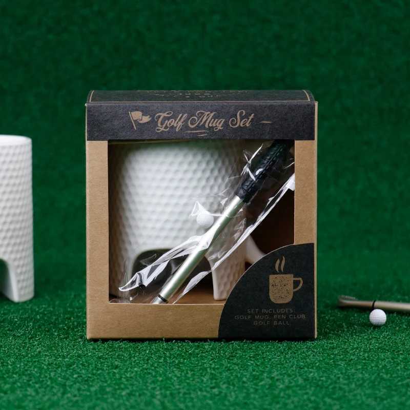 BespritGift Eco-Friendly Stoneware MugBallpoint Pen Sets With Golf Shape Ceramic Coffee Cup Novelty Products for Business Gifts C251210