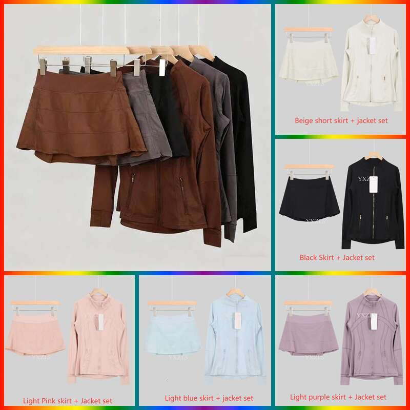 Women Jacket skirts set Short skirt High Waist Seamless Clothing Set Yoga Quick Dry Fitness Workout luluity lemonal jakets