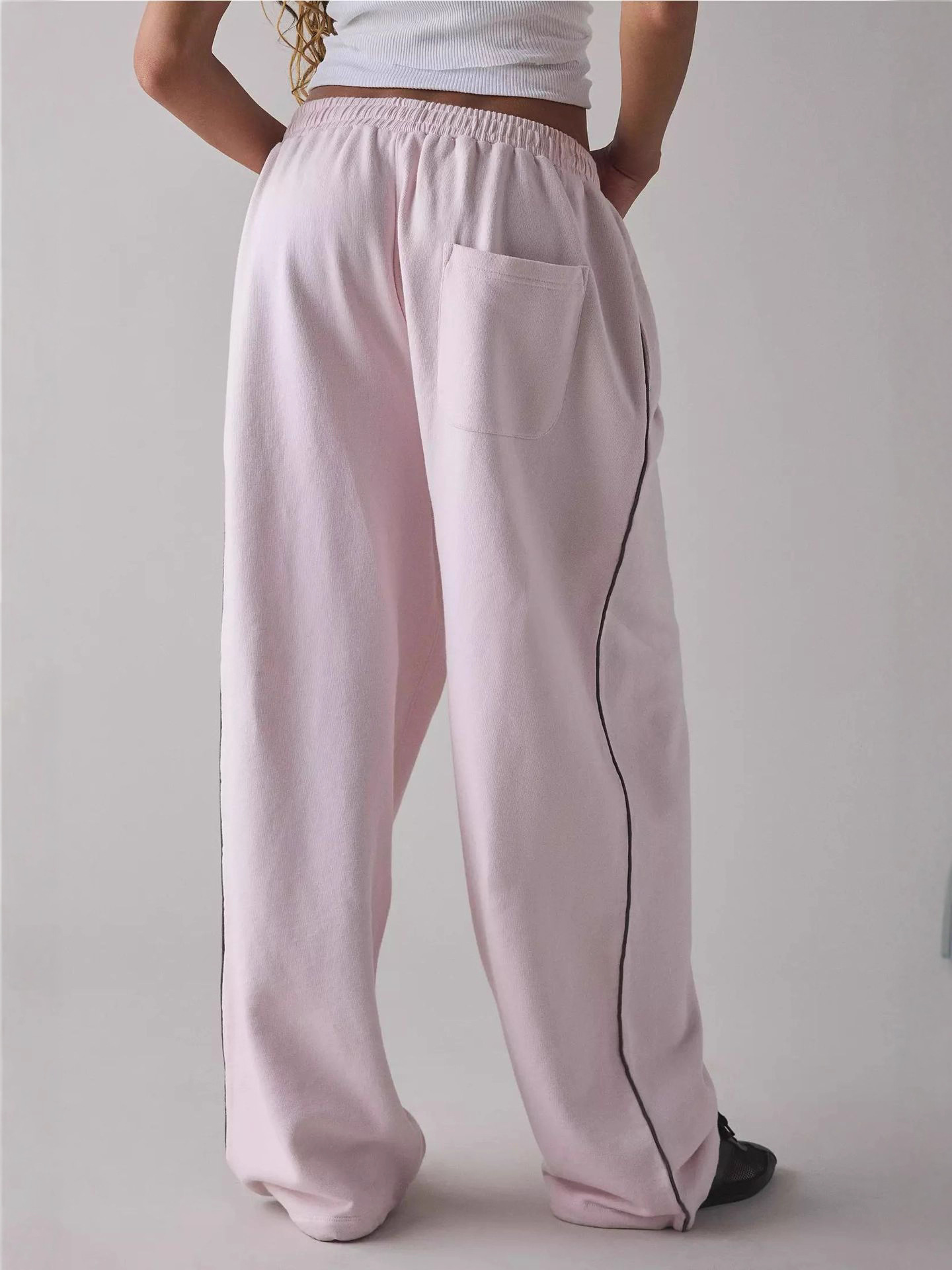 IETS FRANS Women's Y2K Long Pink Embroidered Lounge Bloomers Loose Comfortable Straight-Leg Mid-Rise Elastic Waist Pants