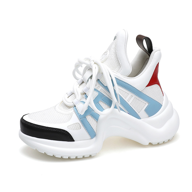 Designer Shoes Sports Bow-Shaped Dad Thick-Soled Height-Increasing Genuine Leather Casual Color-Block Breathable Women's Shoes
