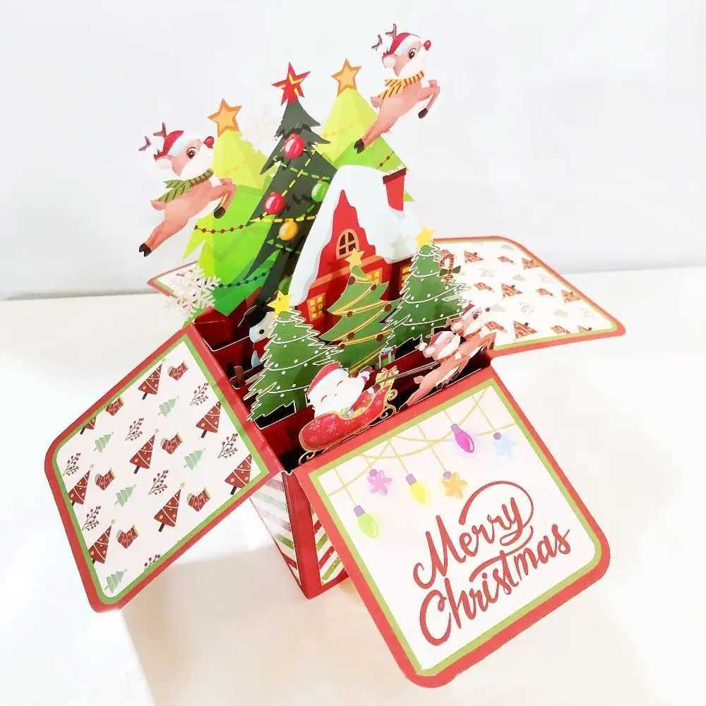Swan Mermaid 3D s-up Bouquet Santa Claus Girlfriend Merry Christmas Cards Xmas Festival New Year Greeting Cards H251210