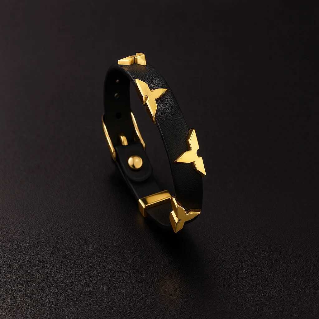 Fashion Leather Bracelet for Wen Men with Gold Tone Studs Adjustable Wristband 6 Available Tren Gift Y251210