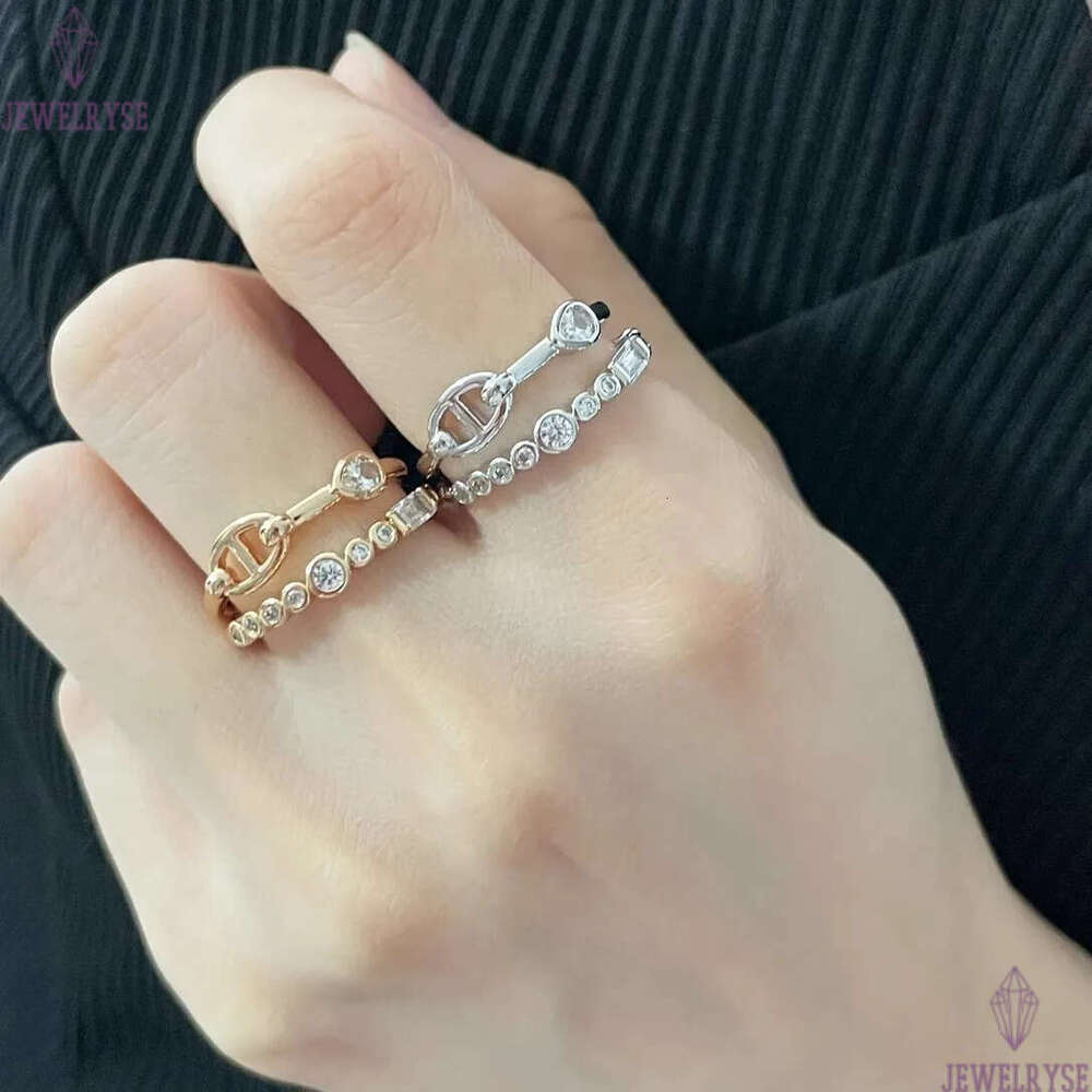 Luxury classic letters designer band ring for women girls charm elegant double layered row zircon hollow rings jewelry silver rose gold two colors