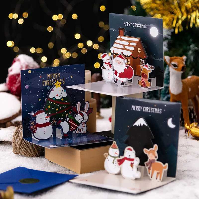 New 6/1PC 3D Greeting Cards With Envelope Friend Family Blessing Postcard For Birthday New Year Christmas Gifts Xmas Decoration H251210