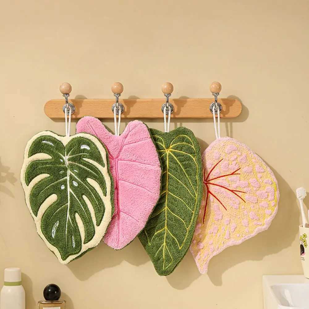 Soft Double-layer Leaf Style Hand Towel Thickened Speed Dry Hanging Hand Cloth Absorbent Handkerchief Rag for Kitchen Bathroom C251210
