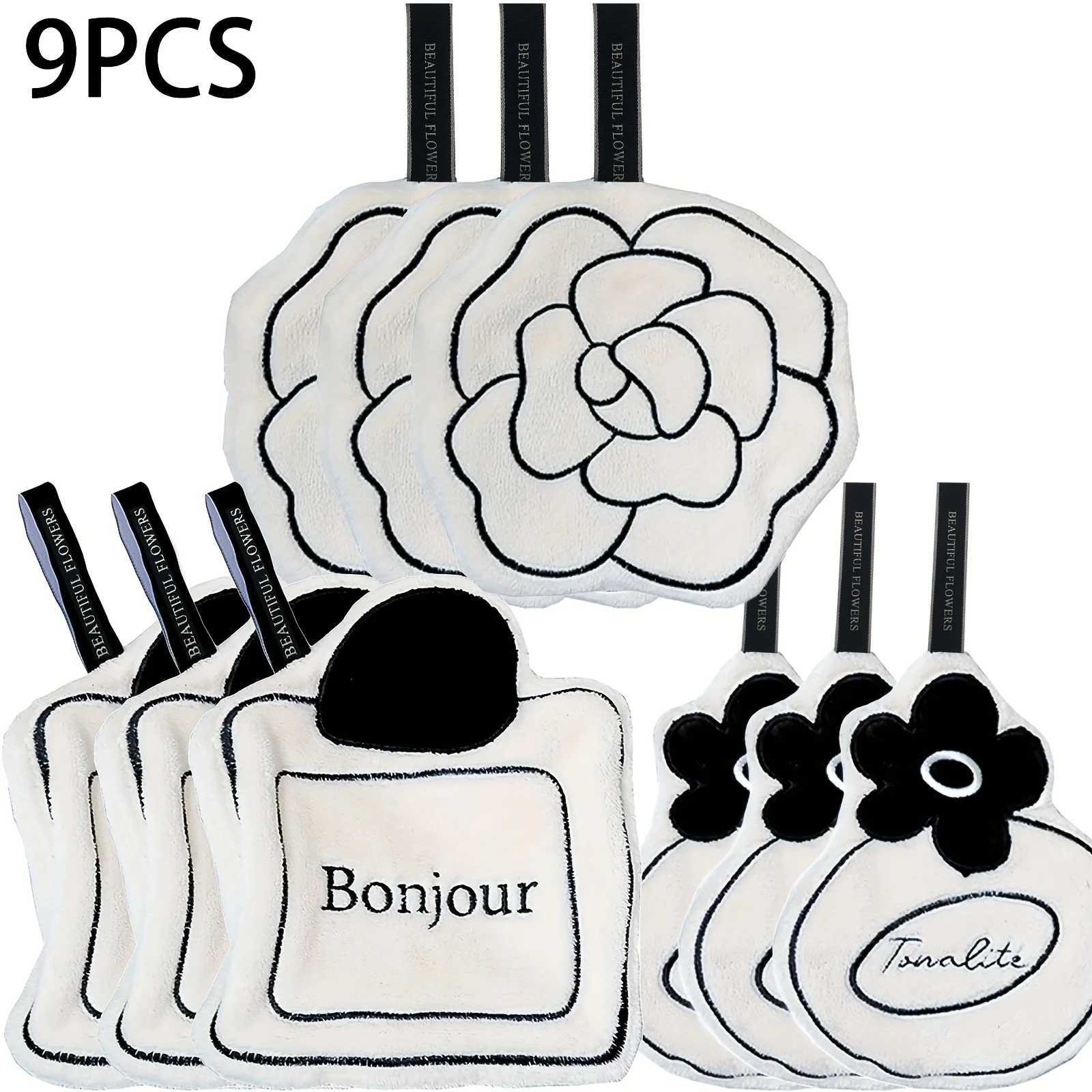 luxury 9pcs Hanging Hand Towels-Camellia Ultra Absorbent Hand Wash Only Quick Drying Thick and Soft Polyester Kitchen Bathroom Decor C251210