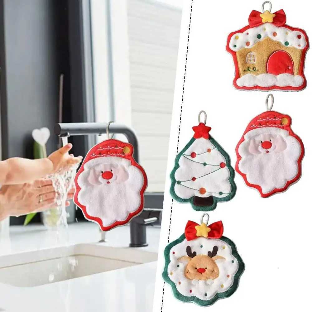 Christmas Hand Towel Cartoon Cute Snowman Coral Fleece Kitchen Cloth Absorbent Childrens Bath Hanging Tool C251210