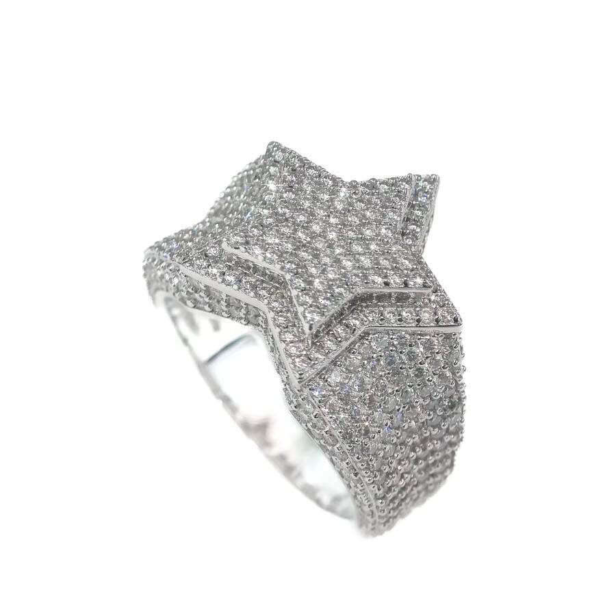 VVS Hip Hop Mens Moissanite Cluster Double Five-Point Star Ring 925 Sterling Silver Passes Diamond Tester Fine Jewelry