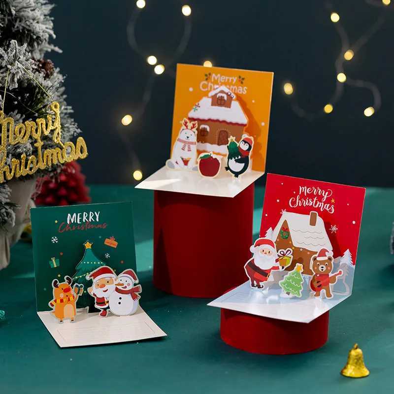 New Christmas Handwritten 3D Gift Card Thank You Card Christmas Cartoon Folding Small Card Paper Card Envelope Set H251210