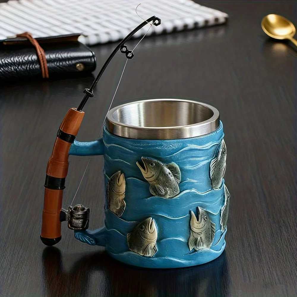 355ml Resin Cup Cold Hot Drinkware Coffee Mug Beverage Container Fishing Theme Design Water Cup for Tea Milk Christmas Gifts C251210