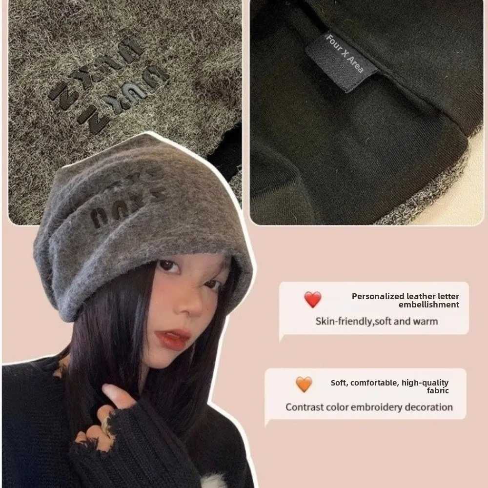 Luxury Japanese Slouchy Beanie Hat Big Size Soft Cold Hat Letter Face Slimming Warm Knit Cap For Daily Wear Y251209