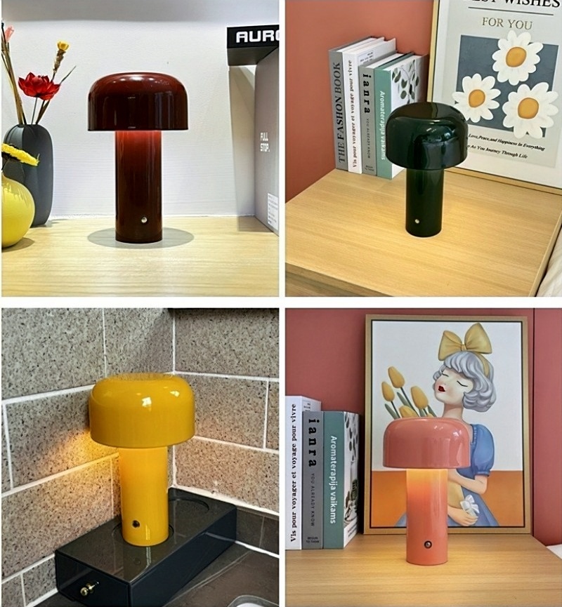 Mushroom Shape Touch Control Rechargeable Table Lamp, Dimmable USB Charging Colorful Desk Light for Home Decor