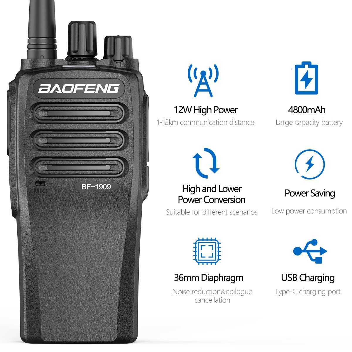 BaoFeng BF 1909 12W High Power Walkie Talkie Long Range Two Way Radio Type C Charging Transmitter Upgrade BF 888S UV 5R UV 82 M251210