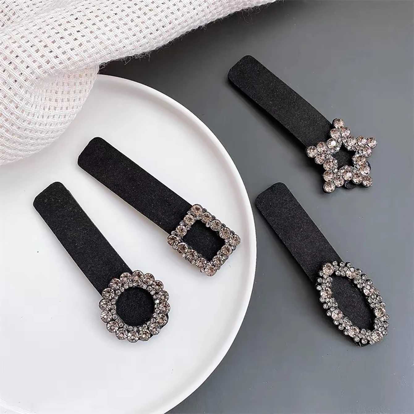 4Pcs/Set Luxury Black Geetric BB Hair Clip Retro Children Girls Clip Temperament Rhinestone Hairpin Hair Accorie Gift Y251210