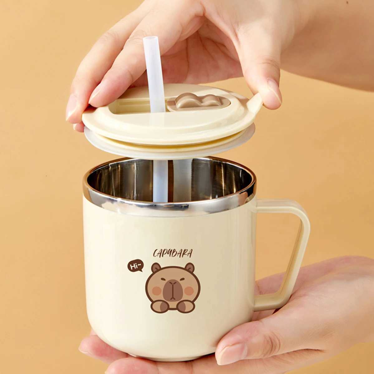 316 Stainless Steel Thermos Mug For Kids Capybara Portable Leak-proof Double Wall Insulated Milk Coffee Cup With StrawHandle C251210