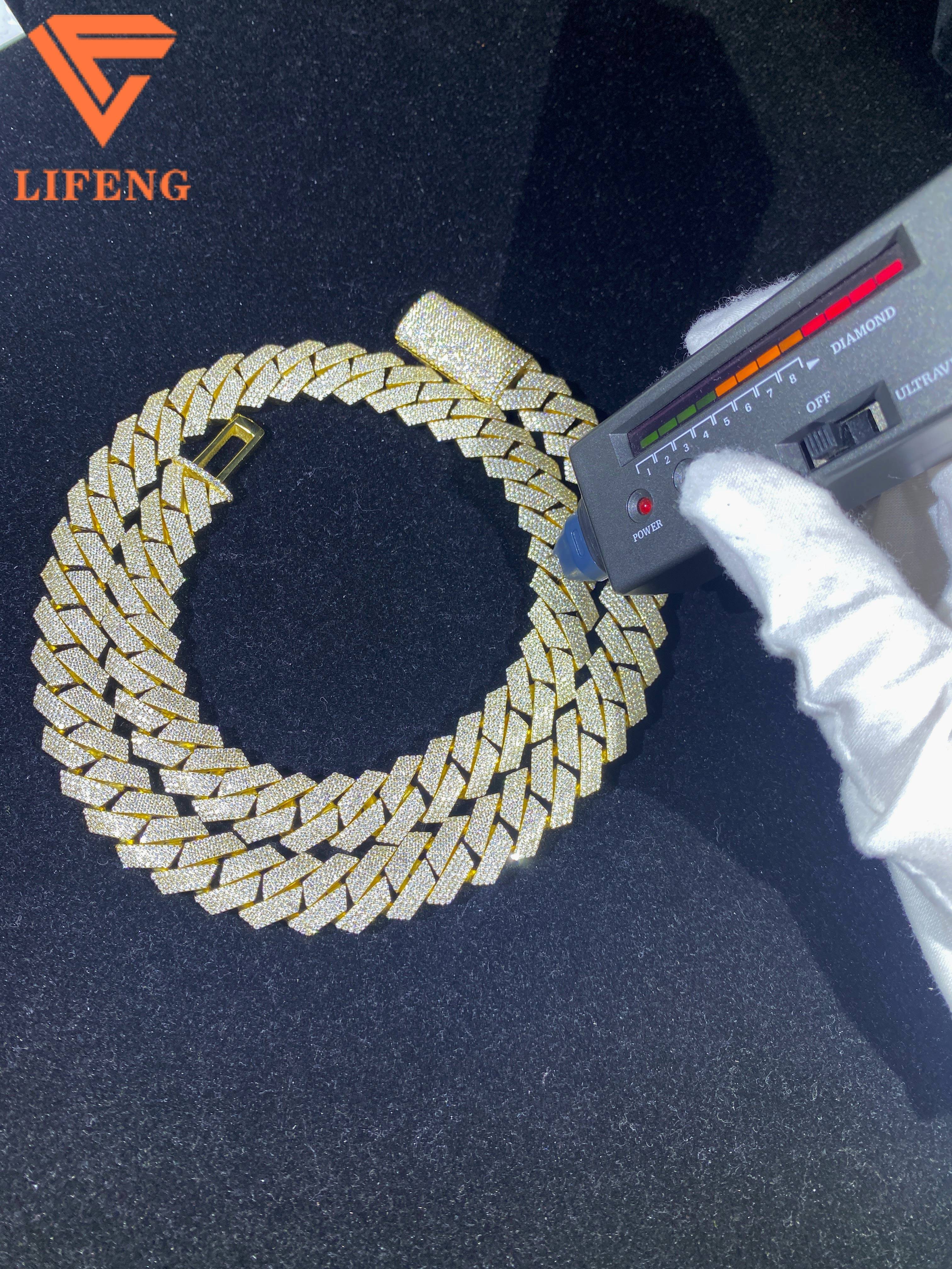 Mens 14k 18k Gold Plated 15mm 4-Rows Miami Cuban Link Necklace 925 Silver Hip Hop Jewelry Passes Diamond Test GRA Certificate