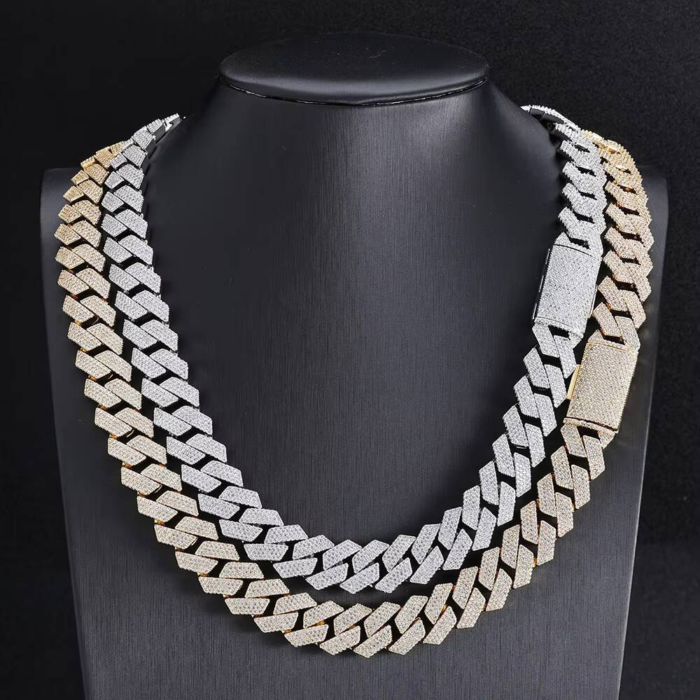 Eskeem Luxury 15mm Iced Out Cuban Link Chain Necklace 925 Sterling Silver Shiny VVS Moissanite Hip Hop Jewelry