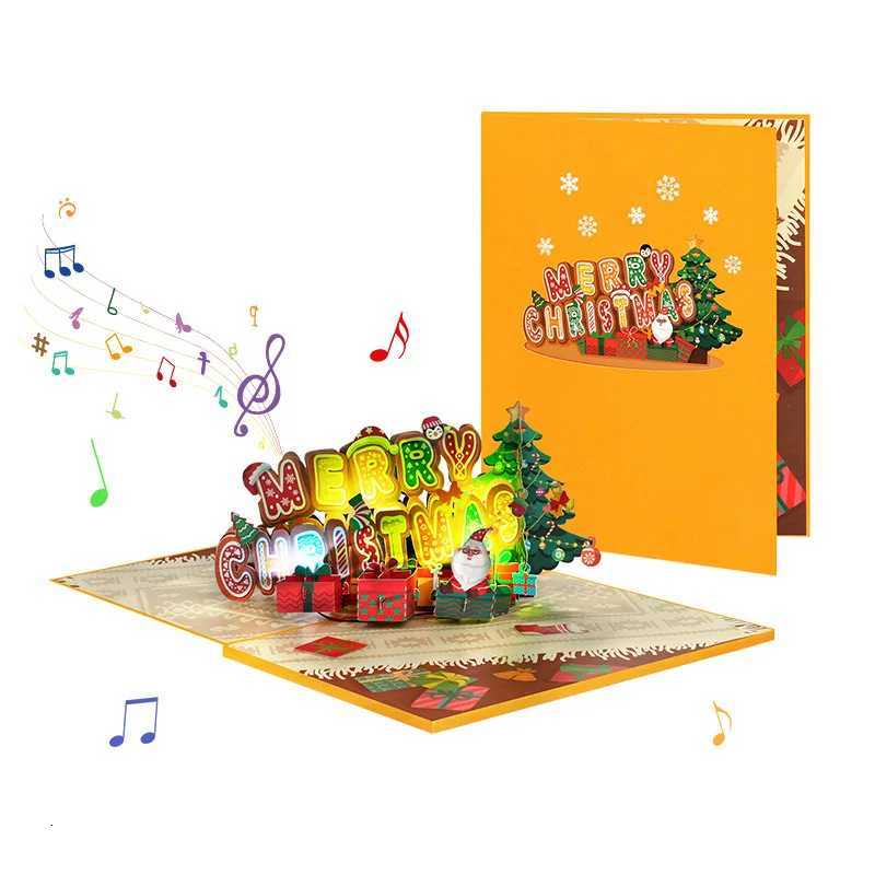 sical Christmas Card Up 3D Holidays Greeting Cards for Marry Christmas Party Card with sic Light Invitations Gifts Card H251210
