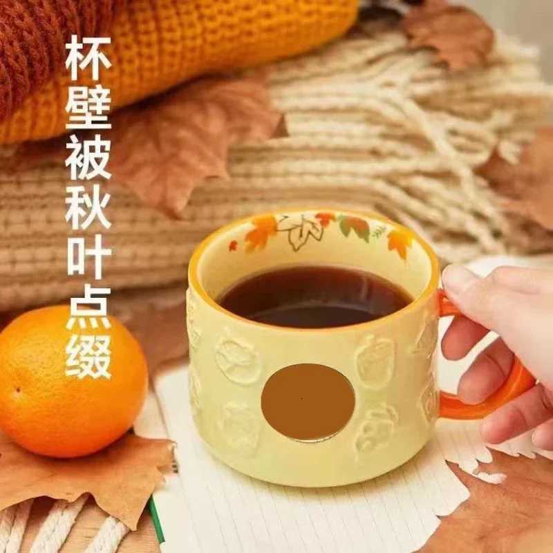 New autumn cute maple leaf forest autumn rabbit cute fox squirrel acorn ceramic mug cup set coffee mug with lid fall mug C251210