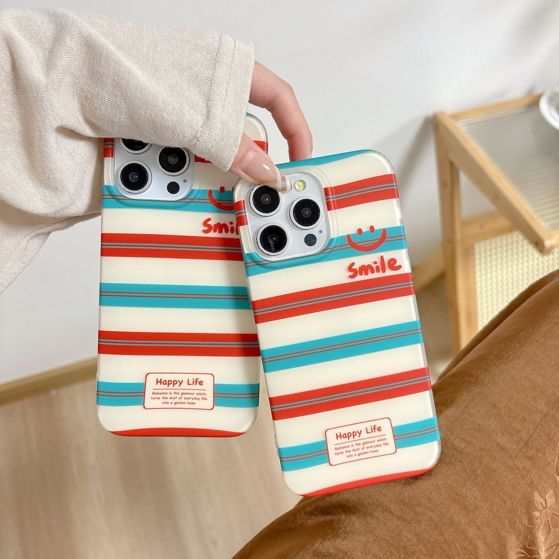 Japanese and Korean INS English Smiley Face Striped for iPhone 17 Max Apple 16 Pro Phone Case 15 Matte 14