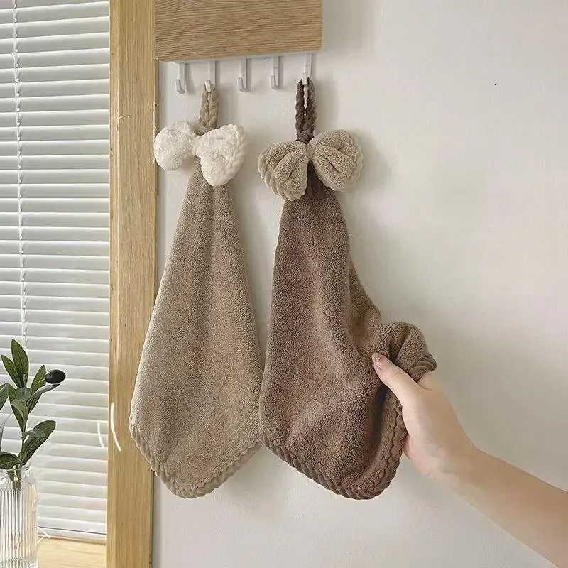 Hand Wiping Cute Bow Hanging Coral Fleece Hand Towel Bathroom Absorbent Small Towel CHILDRENS Home Quick Drying C251210