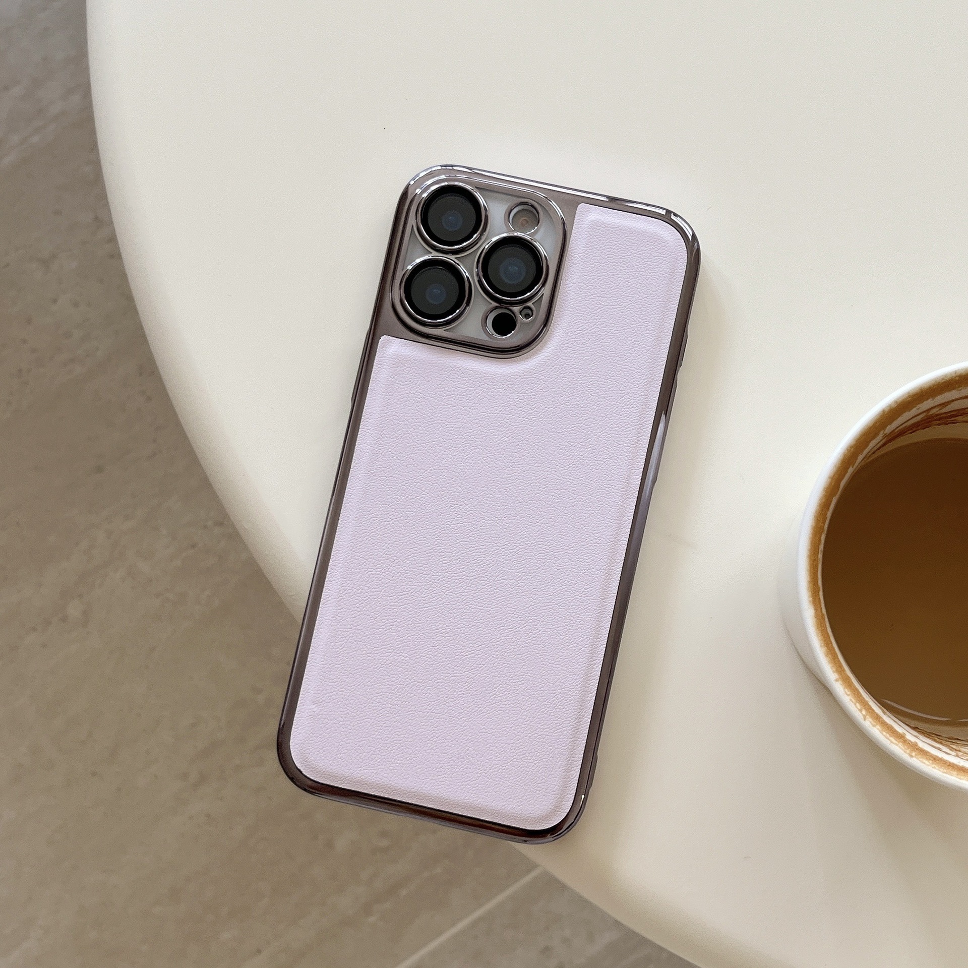 Korean Style Electroplated Lychee Texture Compatible with iPhone 17 Apple 16 Max Phone Case Faux Leather 15 Pro Solid Color