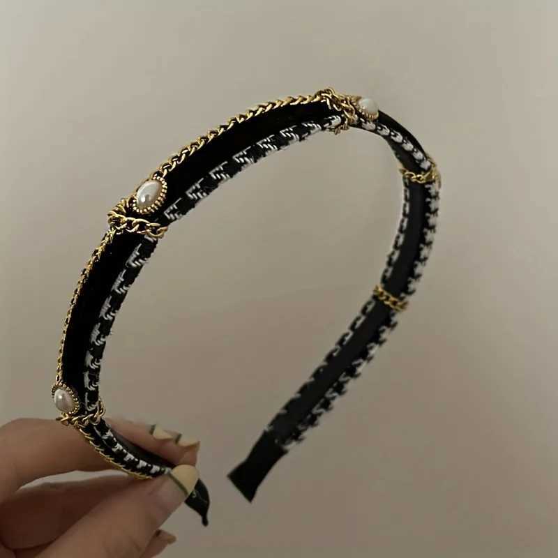 French thousand bird grid pearl chain band high-end exquisite retro design hairpin Y251210