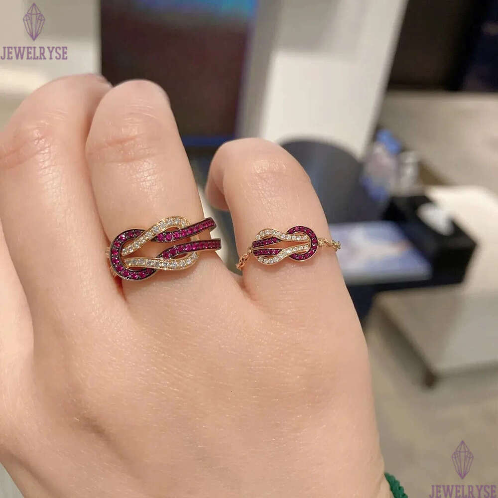 Luxury classic twist designer for women girls lovely charm red stone zircon letters 18k rose gold elegant wedding engagement ring jewelry