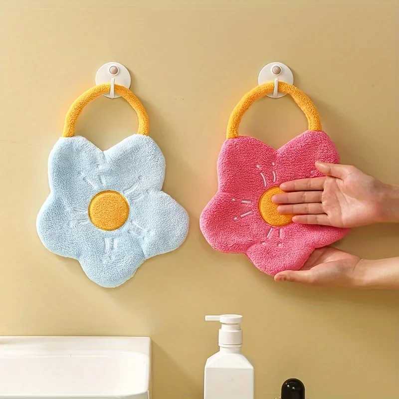 1pc Hand towel with hanging flower shaped design household kitchen absorbent handkerchief C251210