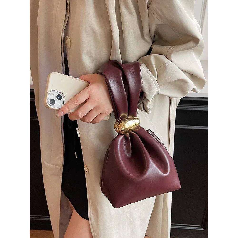 Soft Leather Clutch Luxury Designer Women Pleated Bucket Pouch Temperament Side Zipper Party Evening Bags Top-Handle Bag