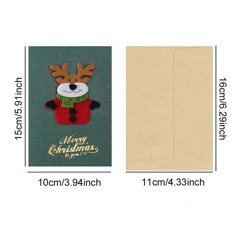 4PCS/Lot Assorted Green Styles Christmas Cards 3D Felt Decoration Pearlescent Paper Greeting Card with Envelope NewYear Gift ZYF H251210