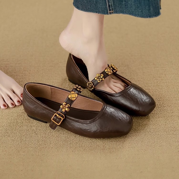 Fashionable Minimally retro single shoe for women in spring autumn flat bottomed straight strap ballet shoes versatile shoes free shipping NEW