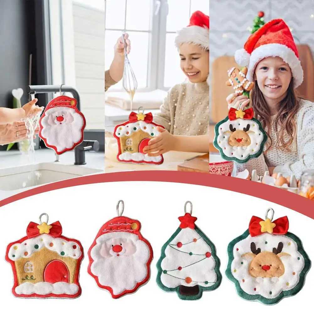 Christmas Hand Towel Cartoon Cute Snowman Coral Fleece Kitchen Cloth Absorbent Childrens Bath Hanging Tool C251210