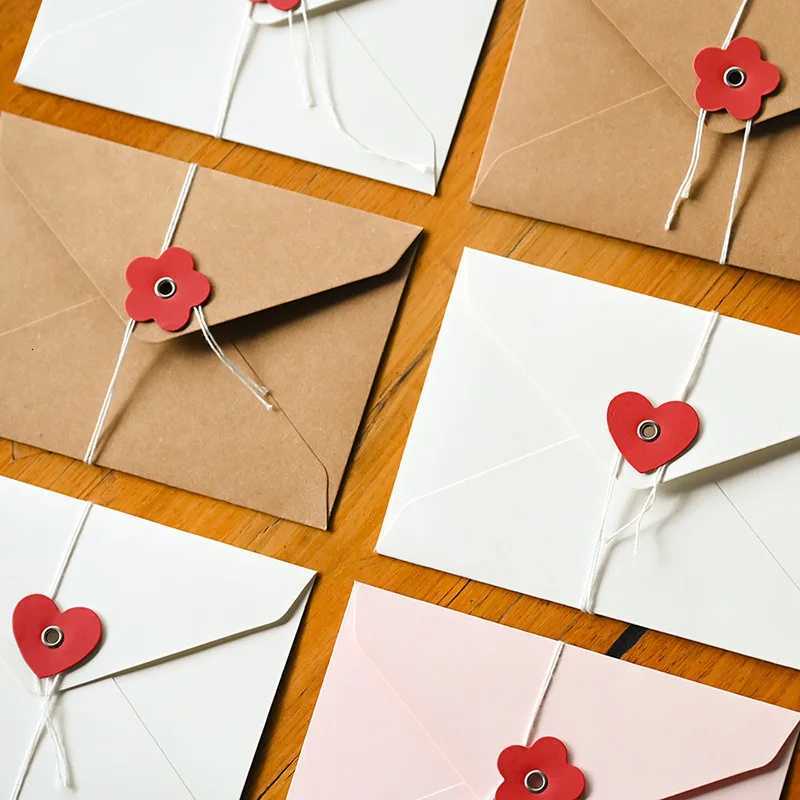 5pcs Solid Love Flower Envelopes 200gsm Paper Envelopes with String Buttons DIY Wedding Party Invitation Cards Cover Gift Wrap H251210