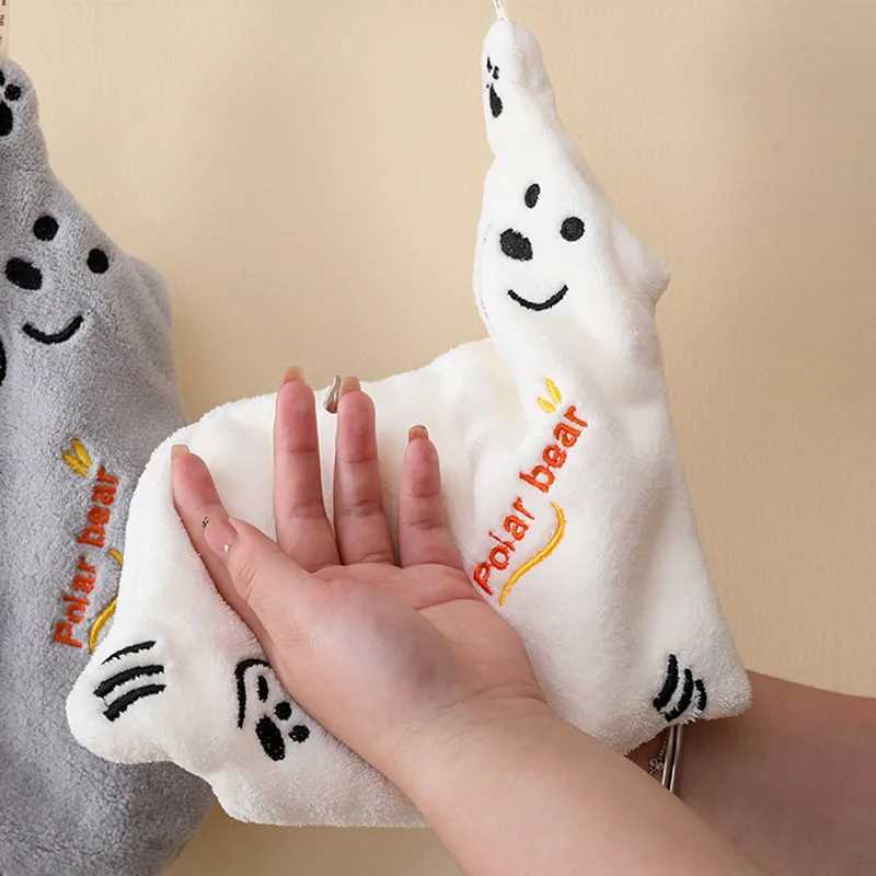 1/2PC Polar Bear Hand Wiping Towel Super Absorbent Soft Hanging Kitchen Towel Family Essential Coral Thicken Cartoon Hand Towel C251210