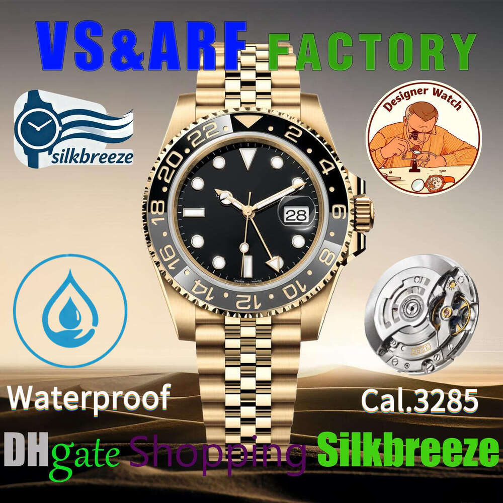GMT Men's Gold Automatic Watch 40mm Black Dial Gold Case M126718 Cal.3285 Large Calendar Dual Time Zone Waterproof 100m Men's Dress Watch VS ARF Factory 5A Quality
