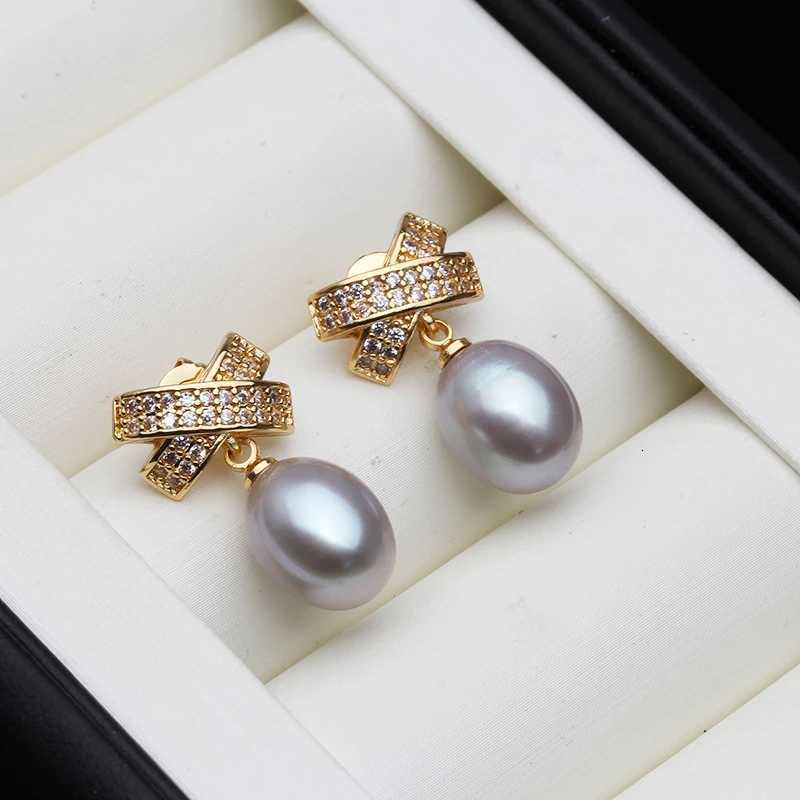 Tren White Natural Pearl Wan EarringsWedding Bridal Fresh water Pearl Earrings Sier 925 Jewelry Annniversary Gift Black Y251210